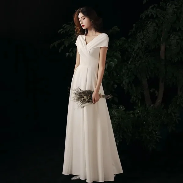 High Quality White Simple Beautiful Evening Dress - Image 6