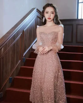 New Sequined High-end Luxury Niche Skirt Female Banquet Evening Dress