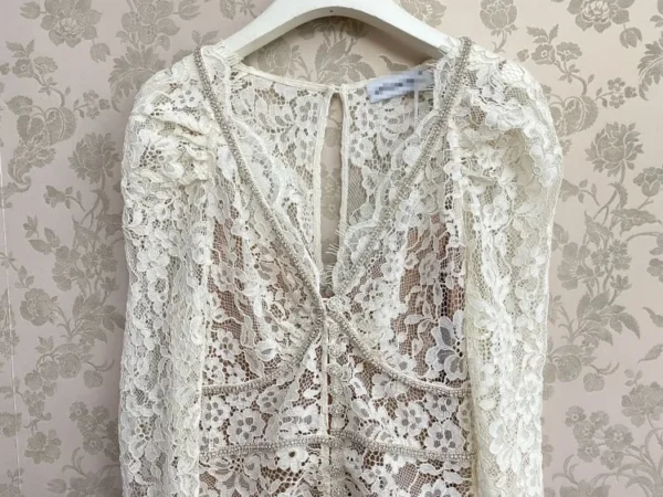 New Hand-made V-neck Diamond Lace Maxi Long Dress