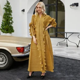 Solid Color Casual Ruffled Abaya Pleated Dress | Modest Everyday Wear