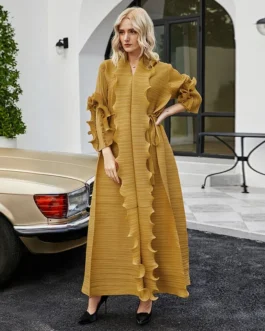 New Solid Color Casual Ruffled Woman Clothing Abaya Pleated Dresses