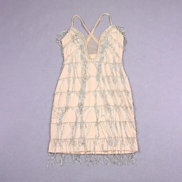 Rhinestone Tassel V-neck Lady Elegant Casual Party Dresses