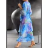 Loose Layered Butterfly Sleeve Printed Maxi Dress