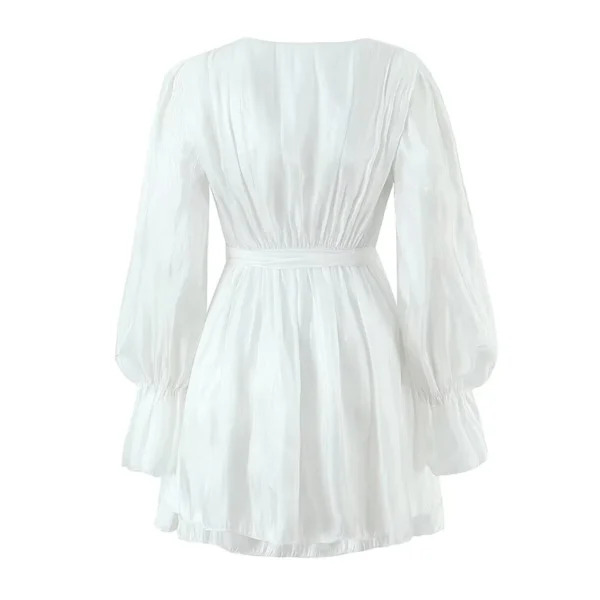 Puff Long Sleev Elegant Pleated A-line Mini Dresses - Image 3