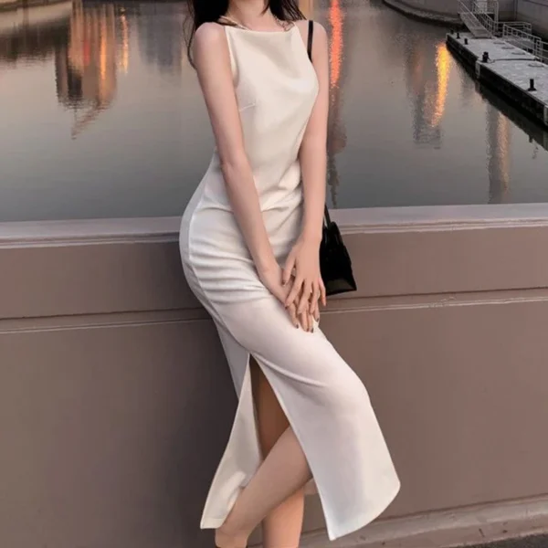 Solid Color Wrap Hip Skirts Female Korean Concise Party Slim Fit Long Dress