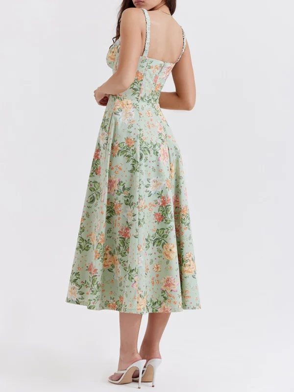 Floral Print Low-Cut Sleeveless Sling Sweet Dressess - Image 2
