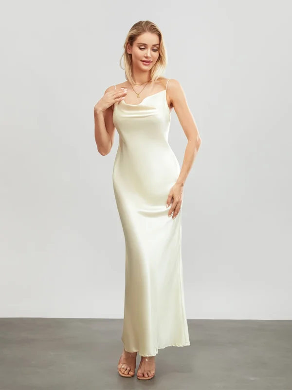 Solid Color Spaghetti Strap Cowl Neck Sleeveless Bodycon Dress - Image 5