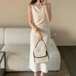 Solid Color Wrap Hip Skirts Female Korean Concise Party Slim Fit Long Dress