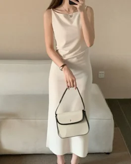 Solid Color Wrap Hip Skirts Female Korean Concise Party Slim Fit Long Dress