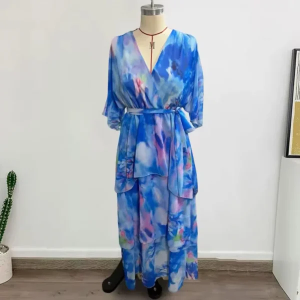 Loose Layered Butterfly Sleeve Printed Maxi Dress - Image 6