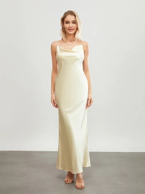 Solid Color Spaghetti Strap Cowl Neck Sleeveless Bodycon Dress - Image 3