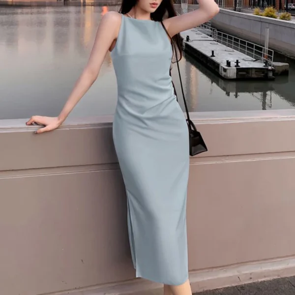 Solid Color Wrap Hip Skirts Female Korean Concise Party Slim Fit Long Dress - Image 6