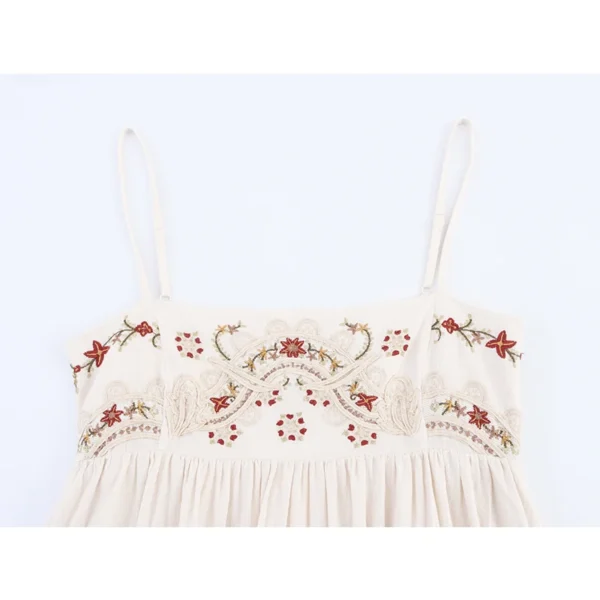 Floral Embroidery Sexy Spaghetti Straps Short Dress