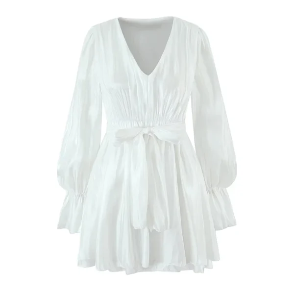 Puff Long Sleev Elegant Pleated A-line Mini Dresses - Image 2