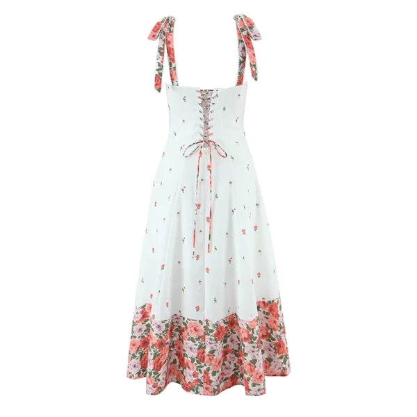 Flower Print Patchwork White Sling Sundress Dress - FashioZen - Image 3
