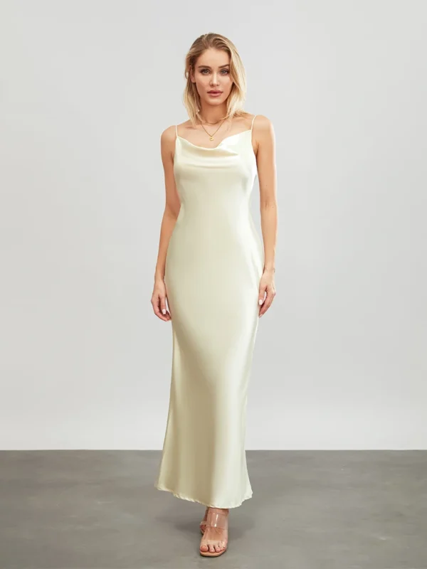 Solid Color Spaghetti Strap Cowl Neck Sleeveless Bodycon Dress - Image 4