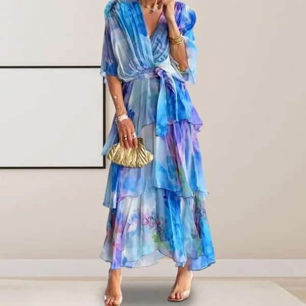 Loose Layered Butterfly Sleeve Printed Maxi Dress - Image 4