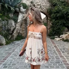 Floral Embroidery Sexy Spaghetti Straps Short Dress
