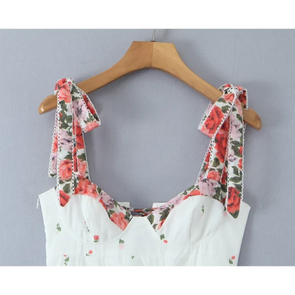 Flower Print Patchwork White Sling Sundress Dress - FashioZen - Image 4