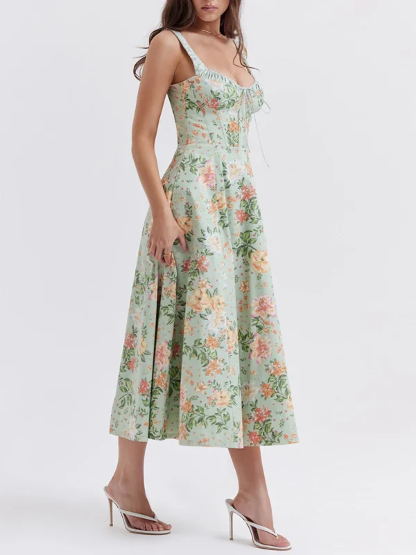 Floral Print Low-Cut Sleeveless Sling Sweet Dressess - Image 5