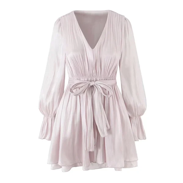 Puff Long Sleev Elegant Pleated A-line Mini Dresses - Image 4