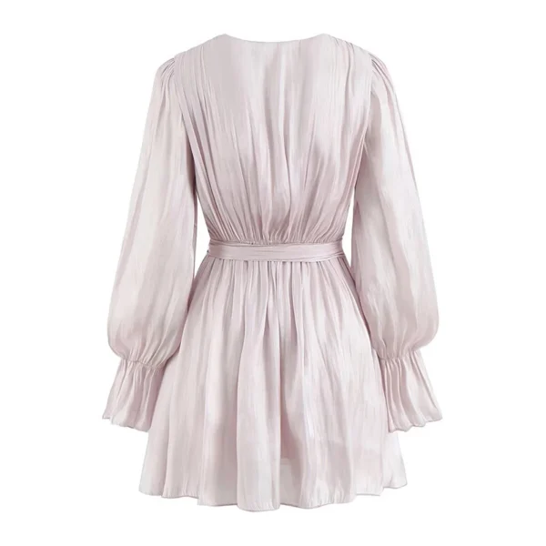 Puff Long Sleev Elegant Pleated A-line Mini Dresses - Image 5
