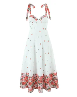 Flower Print Patchwork White Sling Sundress Dress – FashioZen