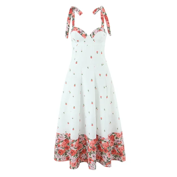 Flower Print Patchwork White Sling Sundress Dress - FashioZen - Image 2