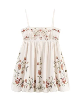 Floral Embroidery Sexy Spaghetti Straps Short Dress
