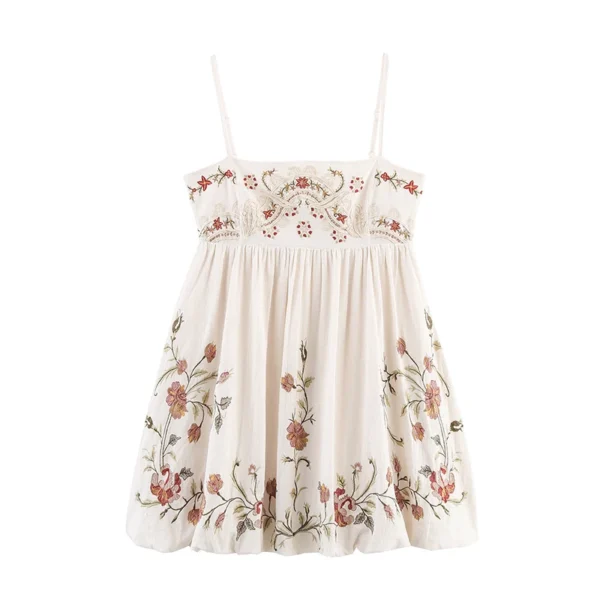 Floral Embroidery Sexy Spaghetti Straps Short Dress