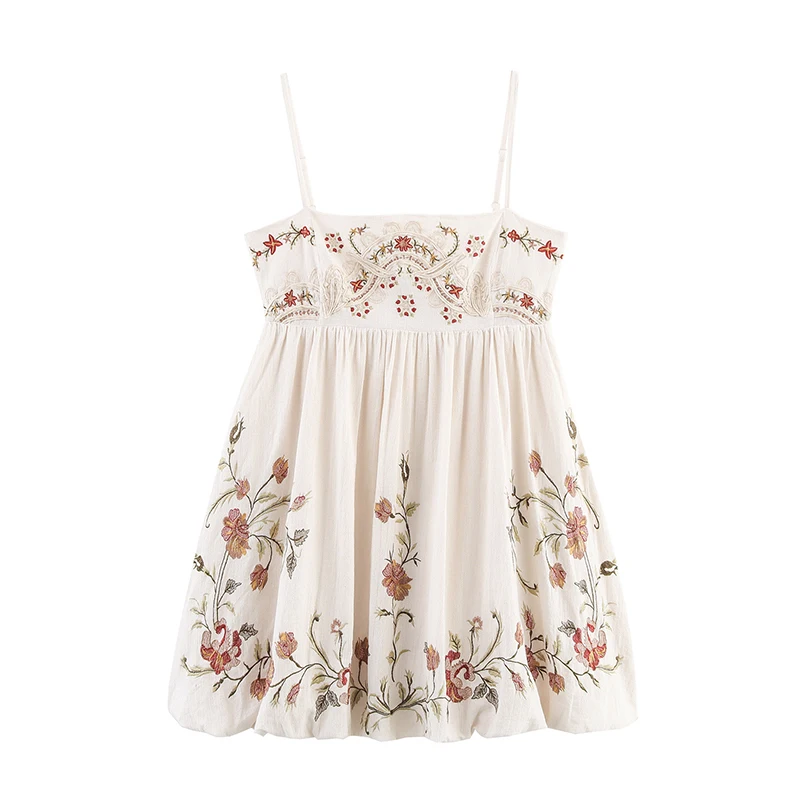Floral Embroidery Sexy Spaghetti Straps Short Dress - Image 2