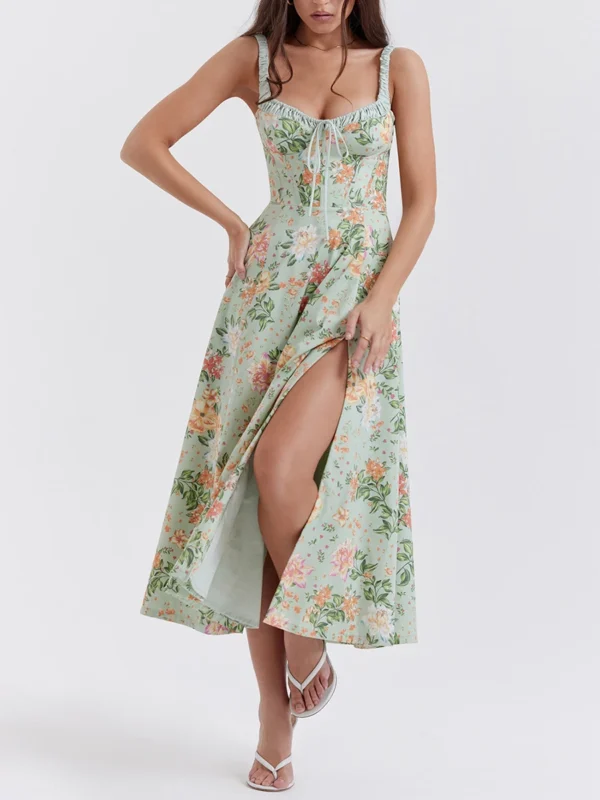 Floral Print Low-Cut Sleeveless Sling Sweet Dressess - Image 3