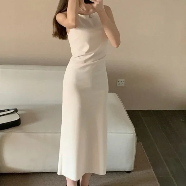 Solid Color Wrap Hip Skirts Female Korean Concise Party Slim Fit Long Dress - Image 3