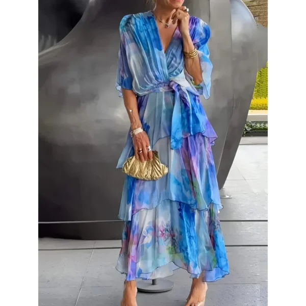Loose Layered Butterfly Sleeve Printed Maxi Dress - Image 2