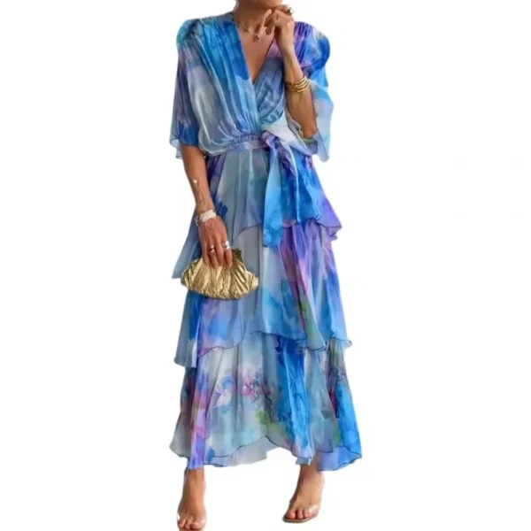Loose Layered Butterfly Sleeve Printed Maxi Dress - Image 5