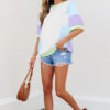 White Color Block Patchwork Half Sleeve Oversized T Shirt