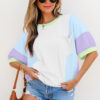 White Color Block Patchwork Half Sleeve Oversized T Shirt