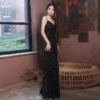 Golden Temperament Lady Sequined Sling Fishtail Skirt Sexy Catwalk Wedding Dress