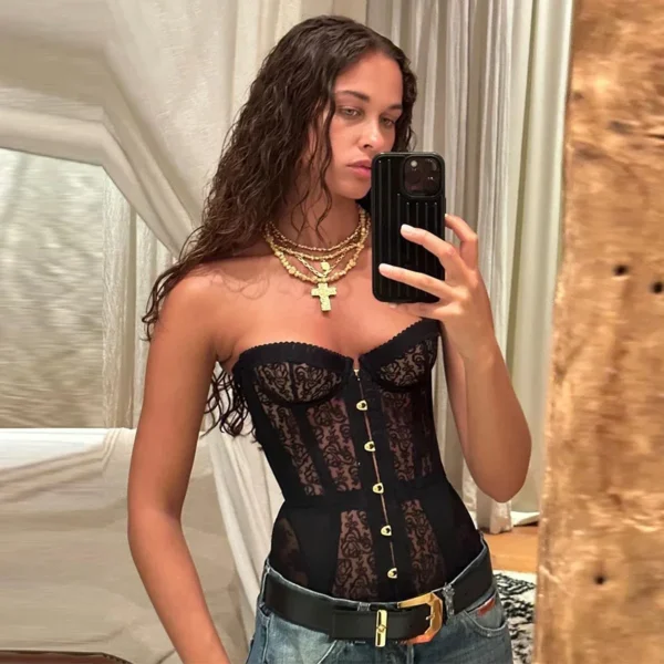 Spicy Girl Sexy Tight Corset Lace Hollow Sleeveless Strapless Top - Image 4