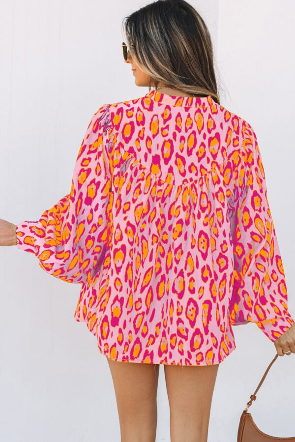 Light French Beige Oversized Leopard Print Balloon Sleeve Casual Shirt - Image 17