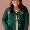 Blackish Green Plus Size Golden Accent Buttons Short Sweater Cardigan