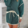 Evergreen Color Contrast Loose Pullover and Lace-up Waist Skort Set