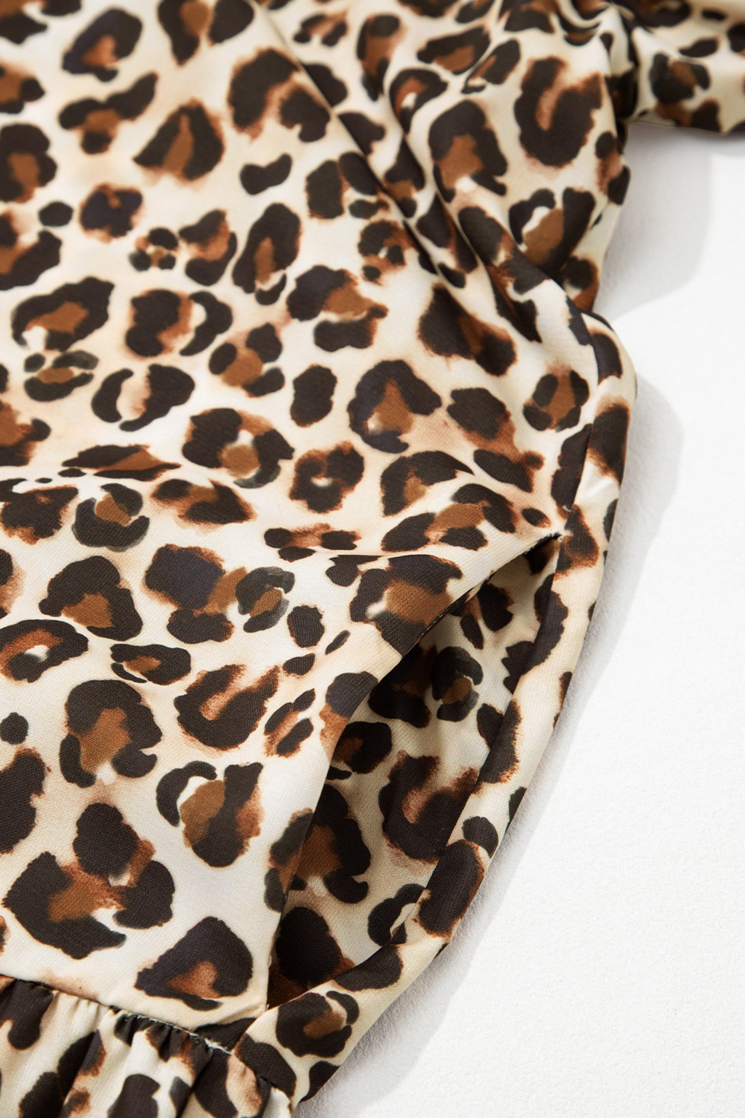 Brown Leopard Print Striped Patchwork 3/4 Sleeve Loose Mini Dress - Image 7