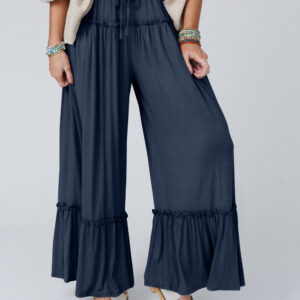91678770-3496883cb231b57b.jpg Navy Blue Frilled Drawstring High Waist Wide Leg Pants