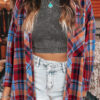 Red Plaid Print Loose Vintage Shirt