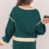 Evergreen Color Contrast Loose Pullover and Lace-up Waist Skort Set