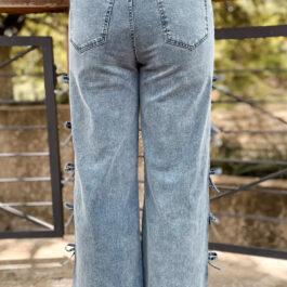 Beau Blue Bow Knot Side Detail Straight Leg Loose Jeans