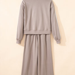 Gray Morn Varsity Striped Detail Crewneck Pullover Elastic Sweatpants 2pcs Outfit