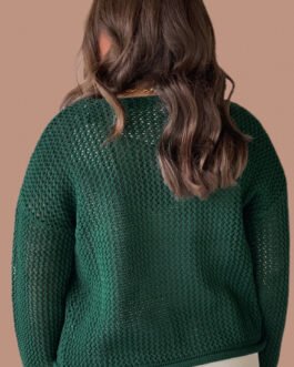 Blackish Green Plus Size Golden Accent Buttons Short Sweater Cardigan