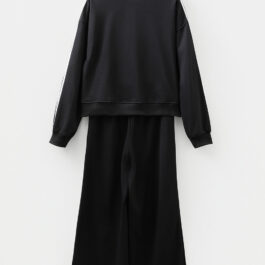 Black Varsity Striped Detail Crewneck Pullover Elastic Sweatpants 2pcs Outfit